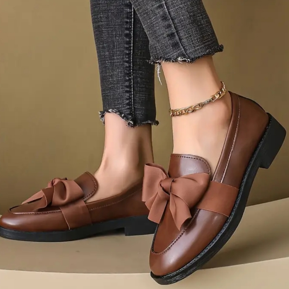 *Women's Brown Loafers with Bow
